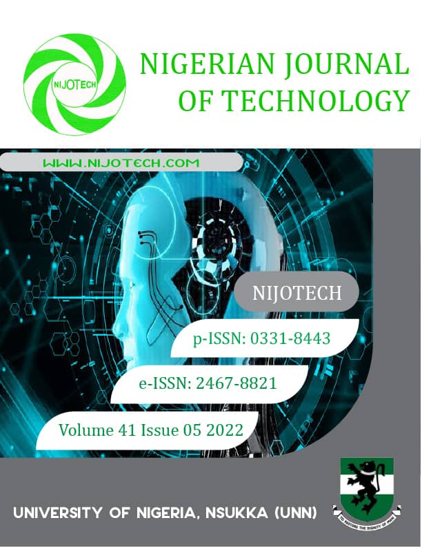 					View Vol. 41 No. 5 (2022): NIGERIAN JOURNAL OF TECHNOLOGY
				